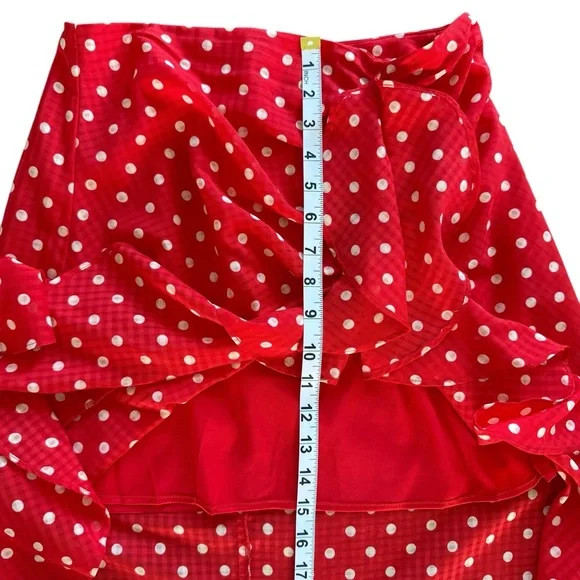 Finders Keepers Red with White Polka Dot Midi Ruffle Skirt Women's Size 6 Medium - Picture 10 of 11